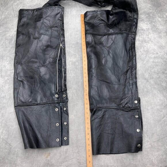 Unbranded Chaps Adult Medium Black Leather Patchwork Buckle Lace Up Zip VTG - Picture 11 of 11